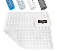 HITSLAM Non Slip Shower Mat Anti Mould, 53 x 53cm Square Shower Mat for Inside Shower,Machine Washable Non Slip Bath Mat With Suction Cups and Drain Holes, Soft on Feet, White
