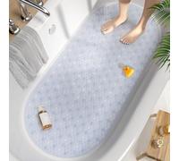 HITSLAM Oval Bath Mat Non Slip Anti Mould, 88 x 40 CM Anti Slip Shower Mat for Bathroom, Machine Washable Bubble Bathtub mat with Suction Cups and Drain Holes, Soft on Feet, Clear