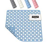 HITSLAM Square Shower Mat Non Slip Anti Mould, 53 x 53 cm Rubber Bath Mat for Tub Anti Slip, Bathroom Anti Slip Shower Mat With Suction Cups and Drain Holes, Machine Washable, Blue