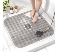 HITSLAM Square Shower Mat Non Slip Anti Mould, 53 x 53cm Bath Mat for Tub with Suction Cups and Drain Holes, Machine Washable Bathroom Anti Slip Shower Mat, Soft on Feet, Grey