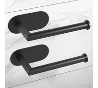 HITSLAM Toilet Roll Holder Self Adhesive 2 Pack Matte Black 304 Stainless Steel Stick on Toilet Paper Holder for Bathroom