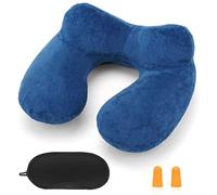 HITSZS Inflatable Travel Pillow for Airplane Inflatable Neck Pillow for Traveling with Soft Velvet Washable Cover for Sleeping, Airplane,Train, Car, Office, Contoured Eye Masks, Earplugs