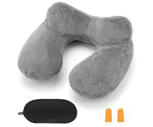 HITSZS Neck Pillow Travel Pillow Inflatable Compact Neck Pillow Ergonomic Headrest with Velvety Soft Washable Cover for Camping, Travel, Plane, Train, Car, Office