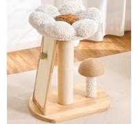 HITTITE Solid Wood Cat Tree Tower, Cat Scratching Post with Bed, 27" Small Flower Cat Tree, Compact Cat Tower with Scratching Pad and Cat Bed, Mushroom Modern Cat Tower for Indoor Cats Large Adult.