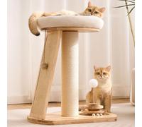 HITTITE Solid Wood Cat Tree Tower with Scratching Post, 28.3 Inches Tall Cat Towers with Scratching Board and Track Balls, Modern Cat Tower with Removable Top Bed for Indoor Cats.