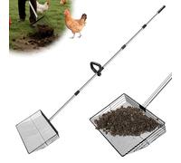 HitTopss Metal Chicken Poop Scooper, Large Chicken Coop Scoop with 38" to 77" Adjustable Stainless Steel Handle, Litter Sifting Shovel Chicken Coop Scooper for Sand, Pet, Chicken, Cat (15 inch)
