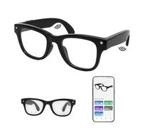 Hittriu AI Smart Glasses with Bluetooth Flashlight Real-Time Translation Q&A Open Audio, Black Frame, Black Lenses, Wireless Charging, for Study Work Travel Outdoor Sport