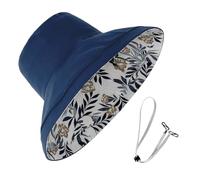 Hittriu Reversible Bucket Hat Women with Removable Guy Lines, Lightweight Foldable Bucket Hat, UV Sun Protection Wide Brim Fisherman Cap for Travel Summer Beach Hiking (Navy Blue)