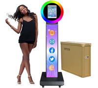HITUGU Portable Photo Booth for iPad 10.2in 10.9in 11in 12.9in, Metal Shell Selfie Station photobooth Machine,RGB Ring Light,Free Custom Logo, for Parties,Wedding,Christmas,Exhibition