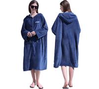 Hiturbo Adult Changing Towel Robe: Zipper Oversized Hooded Swimming Poncho - Fleece Coat for Surf Beach Pool Bath - Navy