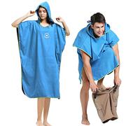 Hiturbo Changing Robe Towel Poncho with Hood for Surfing Swimming Wetsuit Changing,Compact & Light Weight,One Size Fit All Blue