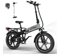 HITWAY 250W Foldable Electric Bike, 20" × 4.0" Fat Tire E-Bike with 48V 13Ah Battery, 7-Speed, 25km/h Max Speed, Aluminum Frame, Front Suspension,IP54 Waterproof, Commuter Bicycle
