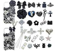 hitwty Junk Case Charms DIY Kit with Black and Silver Bows, Stars, Butterfly For DIY Clear Phone Charm Y2K Junk Phone Case Charms Kit, Cute Decorative For Customizing Craft Accessories
