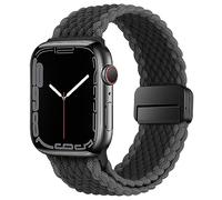 HITZEE Compatible with Apple Watch Strap 49/46/45/44/42/41/40/38mm, Nylon Stretchy Braided Band Magnetic Clasp Designed for Apple Watch Ultra 2 Series 10 9 8 7 SE 6 5 4 (38/40/41/42, Black Grey)