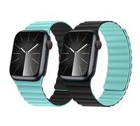HITZEE Double Sided Reversible Magnetic Strap Compatible with Apple Watch Band 42(S10)/41/40/38mm, Soft Silicone Strap for iWatch Series 10 9 8 7 SE 6-1 (42/41/40/38, Lake blue/Black)