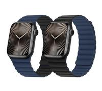 HITZEE Double Sided Reversible Magnetic Strap Compatible with Apple Watch Band 42(S10)/41/40/38mm, Soft Silicone Strap for iWatch Series 10 9 8 7 SE 6-1 (42/41/40/38, Darkblue/Black)
