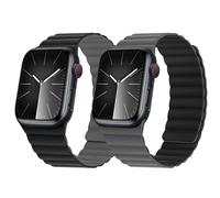HITZEE Double Sided Reversible Magnetic Strap Compatible with Apple Watch Band 42(S10)/41/40/38mm, Soft Silicone Strap for iWatch Series 10 9 8 7 SE 6-1 (42/41/40/38, Black/Grey)