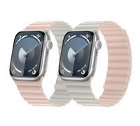 HITZEE Double Sided Reversible Magnetic Strap Compatible with Apple Watch Band 42(S10)/41/40/38mm, Soft Silicone Strap for iWatch Series 10 9 8 7 SE 6-1 (42/41/40/38, Pink/Starlight)