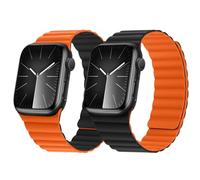 HITZEE Double Sided Reversible Magnetic Strap Compatible with Apple Watch Band 42(S10)/41/40/38mm, Soft Silicone Strap for iWatch Series 10 9 8 7 SE 6-1 (42/41/40/38, Black/Orange)