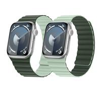 HITZEE Double Sided Reversible Magnetic Strap Compatible with Apple Watch Band 42(S10)/41/40/38mm, Soft Silicone Strap for iWatch Series 10 9 8 7 SE 6-1 (42/41/40/38, Darkgreen/Lightgreen)