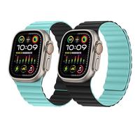 HITZEE Double Sided Reversible Magnetic Strap Compatible with Apple Watch Band 49/46(S10)/45/44/42mm, Soft Silicone Strap for iWatch Ultra 2 Series 10 9 8 7 SE 6-1 (49/46/45/44/42, Lake blue/Black)