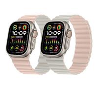 HITZEE Double Sided Reversible Magnetic Strap Compatible with Apple Watch Band 49/46(S10)/45/44/42mm, Soft Silicone Strap for iWatch Ultra 2 Series 10 9 8 7 SE 6-1 (49/46/45/44/42, Pink/Starlight)