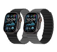 HITZEE Double Sided Reversible Magnetic Strap Compatible with Apple Watch Band 49/46(S10)/45/44/42mm, Soft Silicone Strap for iWatch Ultra 2 Series 10 9 8 7 SE 6-1 (49/46/45/44/42, Black/Grey)