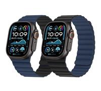 HITZEE Double Sided Reversible Magnetic Strap Compatible with Apple Watch Band 49/46(S10)/45/44/42mm, Soft Silicone Strap for iWatch Ultra 2 Series 10 9 8 7 SE 6-1 (49/46/45/44/42, Darkblue/Black)