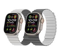 HITZEE Double Sided Reversible Magnetic Strap Compatible with Apple Watch Band 49/46(S10)/45/44/42mm, Soft Silicone Strap for iWatch Ultra 2 Series 10 9 8 7 SE 6-1 (49/46/45/44/42, Beige/Grey)