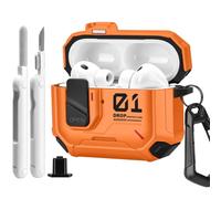 HITZEE for AirPods Pro 3rd Case with Magnetic Secure Lock | Earphone Protective Case Compatible with MagSafe, Automatic Snap-On Closure, Come with Cleaning Kit，Phone Stand - Orange