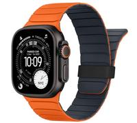 HITZEE Magnetic Strap Compatible with Apple Watch 49/46/45/44/42mm | Sport Silicone Soft Band for iWatch Ultra 4/3/2/1 SE 3/2/1 Series 12 11 10 9 8 7 6 5 4 3 2 1, Orange-Midnight