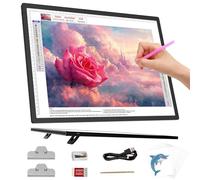 HIUKCOLED A3 Built-in Tilt Stand Light Tracing Box, 6-level＆Stepless Dimmable Adjustable Brightness Light Pad with 3 Colors,Battery Powered LED Light Bored for Drawing,Diamond Painting,Sketching,X-Ray