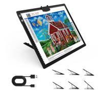 HIUKCOLED Rechargeable A3 Light Pad, Battery Powered Light Board with Foldable Stand, top Clip, 3 Colors/Stepless/6-level Brightness, Wireless LED Tracing Box for Diamond Painting,Drawing,Sketching