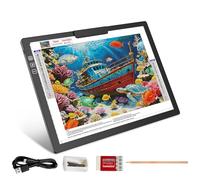 HIUKCOLED Rechargeable A4 Light Pad, Battery Powered Light Board with Top Clip＆Stand, Stepless Dimmable＆6-Level Brightness Adjustable, Wireless LED Tracing Box for Diamond Painting,Drawing,Sketching