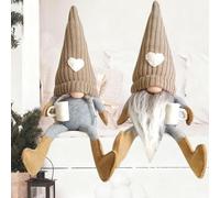 HIULLEN 2 Pcs Coffee Gonk Gnome Plush, Farmhouse Scandinavian Figurine, Handmade Swedish Tomte Gnomes Gifts for Cafe Kitchen Home Office Decorations, Gonk Gifts for Coffee Lovers (Brown)