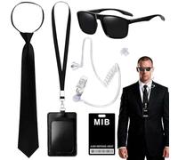 HIULLEN 6 Pcs Agent Costume Accessories Set, Secret Security Guard Outfit, Secret Service Costume Set With Sunglasses, ID Card, Card Holder, Tie, Earpiece, Earbud for Carnival Guard Cosplay Costume