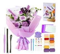 HIULLEN Bouquet Crochet Kit, Crochet Kit for Beginners Adults, Flower Beginners Crochet Kit with Step-by-Step VideoTutorials for DIY Craft Creations (Purple)
