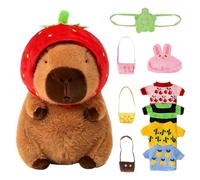 HIULLEN Capybara Plush With Clothes and Accessories, 11 Pcs Dress Up Capybara, 23cm Capybara Plush with 4 Clothes & 3 Bags & 2 Hat & 1 Turtle Backpack for Birthday Carnival Valentine's Day Gifts