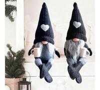 HIULLEN Coffee Gonk Gnome Plush, 2 Pcs Farmhouse Scandinavian Figurine, Handmade Swedish Tomte Gnomes Gifts for Cafe Kitchen Home Office Decorations, Gonk Gifts for Coffee Lovers (Black)