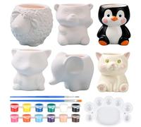 HIULLEN Paint Your Own Ceramic Planter, 21 Pcs Cute Pottery Painting Kit, 6 Sets Paintable Succulent Plant Pots for Kids Adults Desk DIY Activity Home Decor