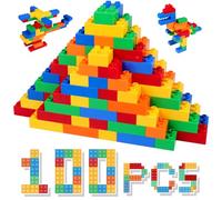 HIUME Large Building Block Set, 100 Building Blocks, Compatible with Duplo Building Bricks, Suitable for Children Aged 3 4 5 6 Years, A Great Building Block Gift for Boys and Girls.