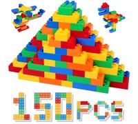 HIUME Large Building Block Set, 150 Building Blocks, Compatible with Duplo Building Bricks and Top Brands, Suitable for Children Aged 3 4 5 6 Years, A Great Building Block Gift for Boys and Girls.