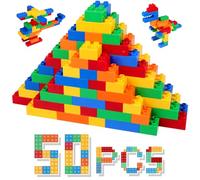 HIUME Large Building Block Set, 50 Building Blocks, Compatible with Duplo Building Bricks, Suitable for Children Aged 3 4 5 6 Years, A Great Building Block Gift for Boys and Girls.