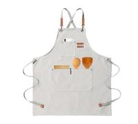 HIUOUIH Kitchen Apron Barbecue Apron for Men Adjustable Work Apron with 3 Pockets Canvas Chef Aprons for Restaurant Bar Restaurant Painting, white washed, 75 x 68cm