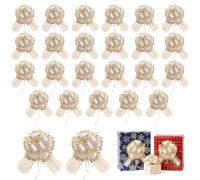 Hiuyavy 25Pcs 4Inch Pull Bows, Bow for Gift Wrapping, Ribbons Gift Bows, Gift Basket Hamper Kit for Gift Wrapping Baskets Wedding Birthday Gift Christmas-White & Gold