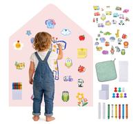 HIUYRFS Children's Self-Adhesive Magnetic Board in Arch Shape with Pastel Colours and Chalks, Magnetic Wall for Girls and Boys (Pink + Car + Animals)