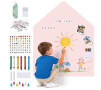 HIUYRFS Children's Self-Adhesive Magnetic Board in Arch Shape with Pastel Colours and Chalks, Magnetic Board for Girls and Boys (Pink + Letters)