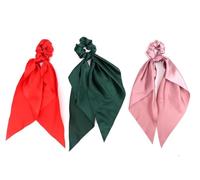 Hivata Rubber Luxury Slik Ribbon Bow Set of 3 Same Colours As Pic, Printed Ribbon Scarf Scrunchies, Anti-Hair-Breakage, Stylish Scrunchy for Girls, Women, Hair Ties, Best gift for Sister, Friend, Mom