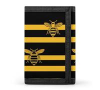 Hive Bee Black and Yellow Strip Men's Wallets Trifold Women Purse with Coin Pocket 8 Card Slots Keyring Photo Window