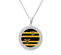 Hive Bee Black And Yellow Strip Round Pendant Necklaces for Women Alloy Rhinestone Jewelry Custom Picture Necklace